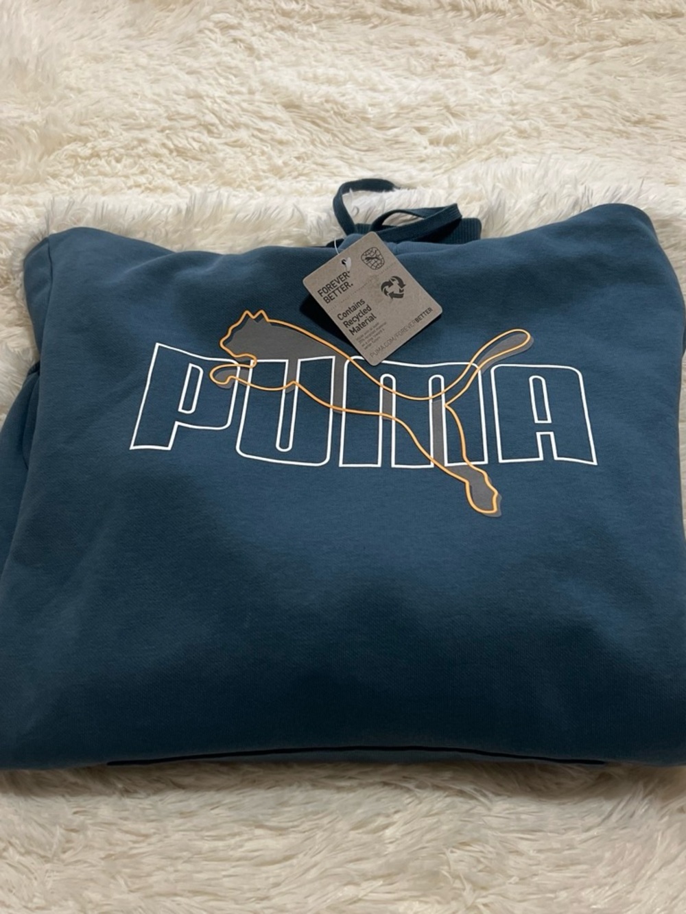 Puma Teal hooded Sweatshirt with White Outline Logo and Gold Puma